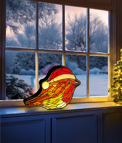 Premier Battery Operated Lit Robin Stained Glass Sculpture 30cm