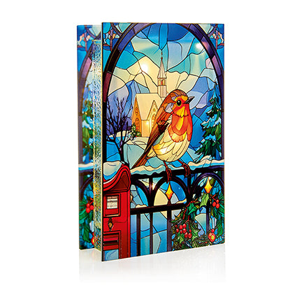Premier Battery Operated Lit Robin on Gate Stained Glass Table Decoration 26cm