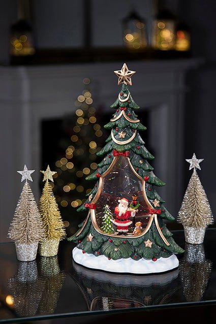 Premier Lit Musical Santa Scene Tree Water Spinner 33cm - XMAS ROOM DECORATION - LIGHT UP - Beattys of Loughrea