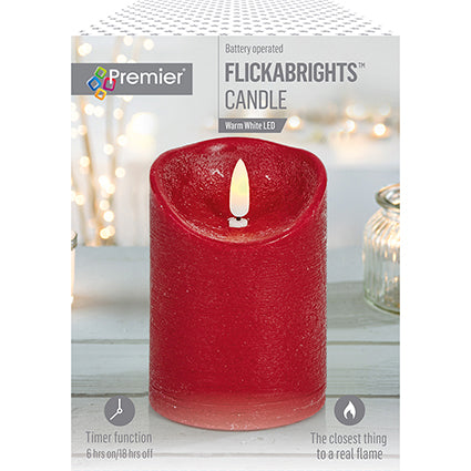 Premier Battery Operated Red FlickaBrights Textured Candle 13cm