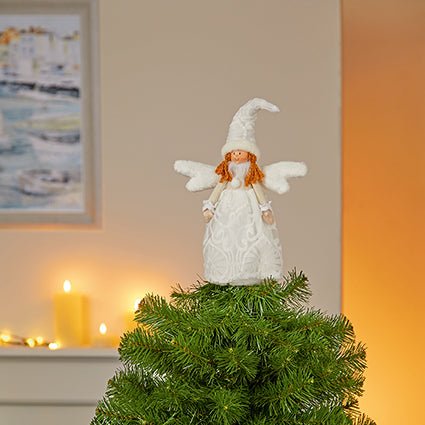 Premier White Lace Angel Tree Topper 35cm - XMAS DECORATIONS - Beattys of Loughrea