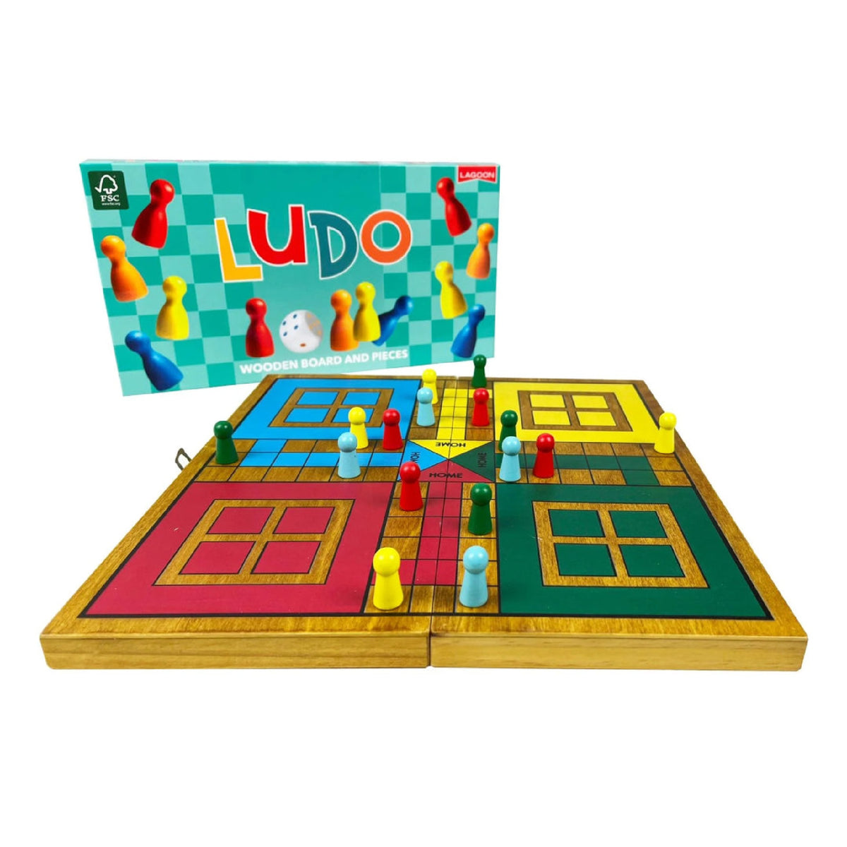 Lagoon Wooden Ludo Set with Folding Board