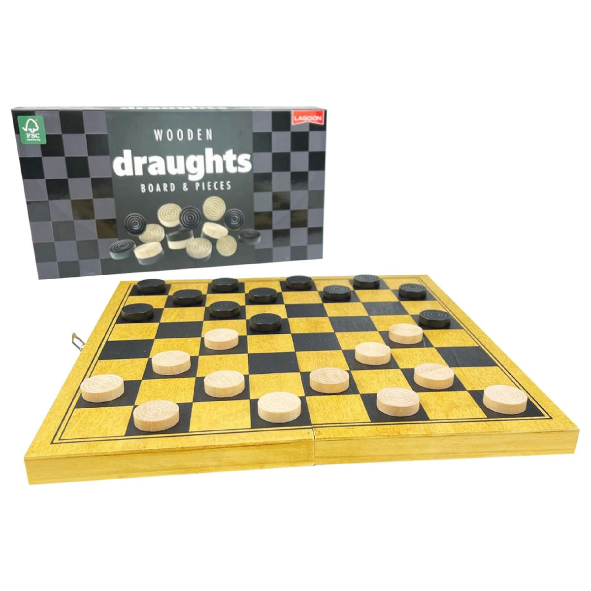 Lagoon Wooden Draughts Set with Folding Board