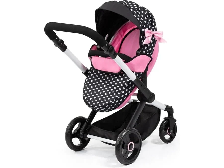 Combi Dolls Pram Xeo - Black & Pink White Stars - DOLL ACCESSORIES/PRAMS - Beattys of Loughrea