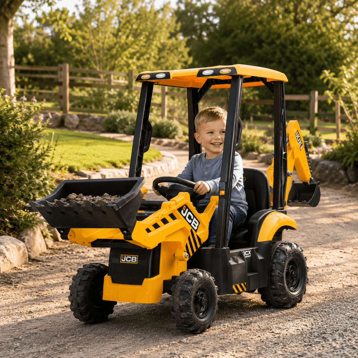 JCB Digger 12V Electric Ride On Tractor With Loader & Backhoe - BATTERY OPERATED RIDE ONS - Beattys of Loughrea