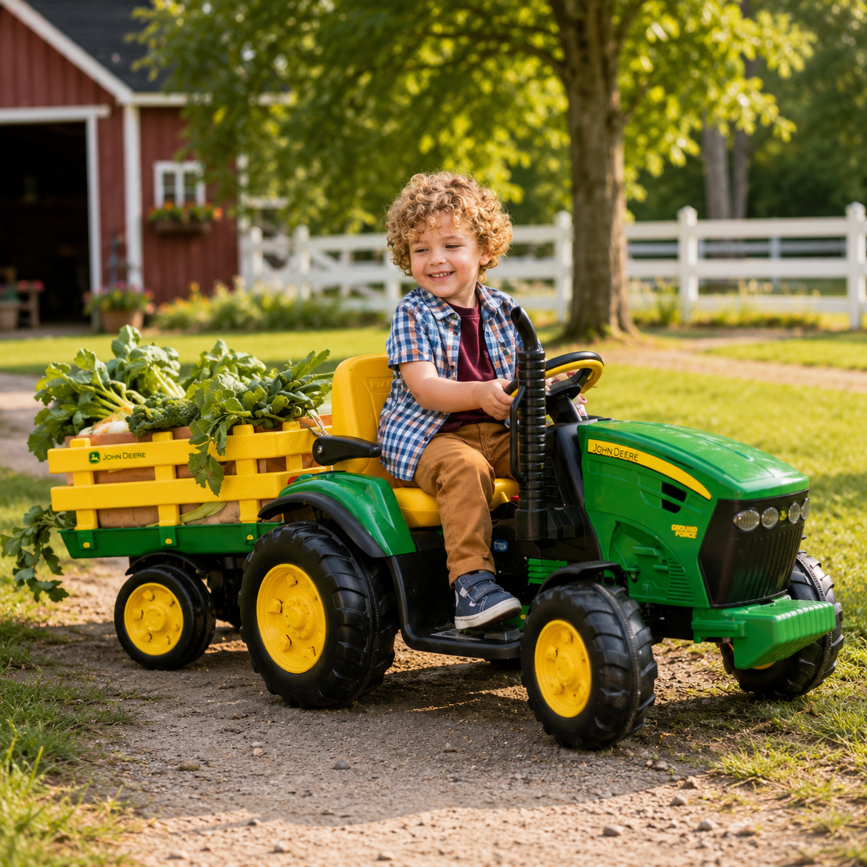 John Deere 12V Ground Force Tractor & Trailer - BATTERY OPERATED RIDE ONS - Beattys of Loughrea