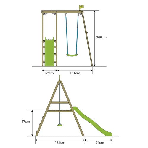 TP Forest Multiplay Single Wooden Swing & Slide Set - SWINGS/SLIDE OUTDOOR GAMES - Beattys of Loughrea