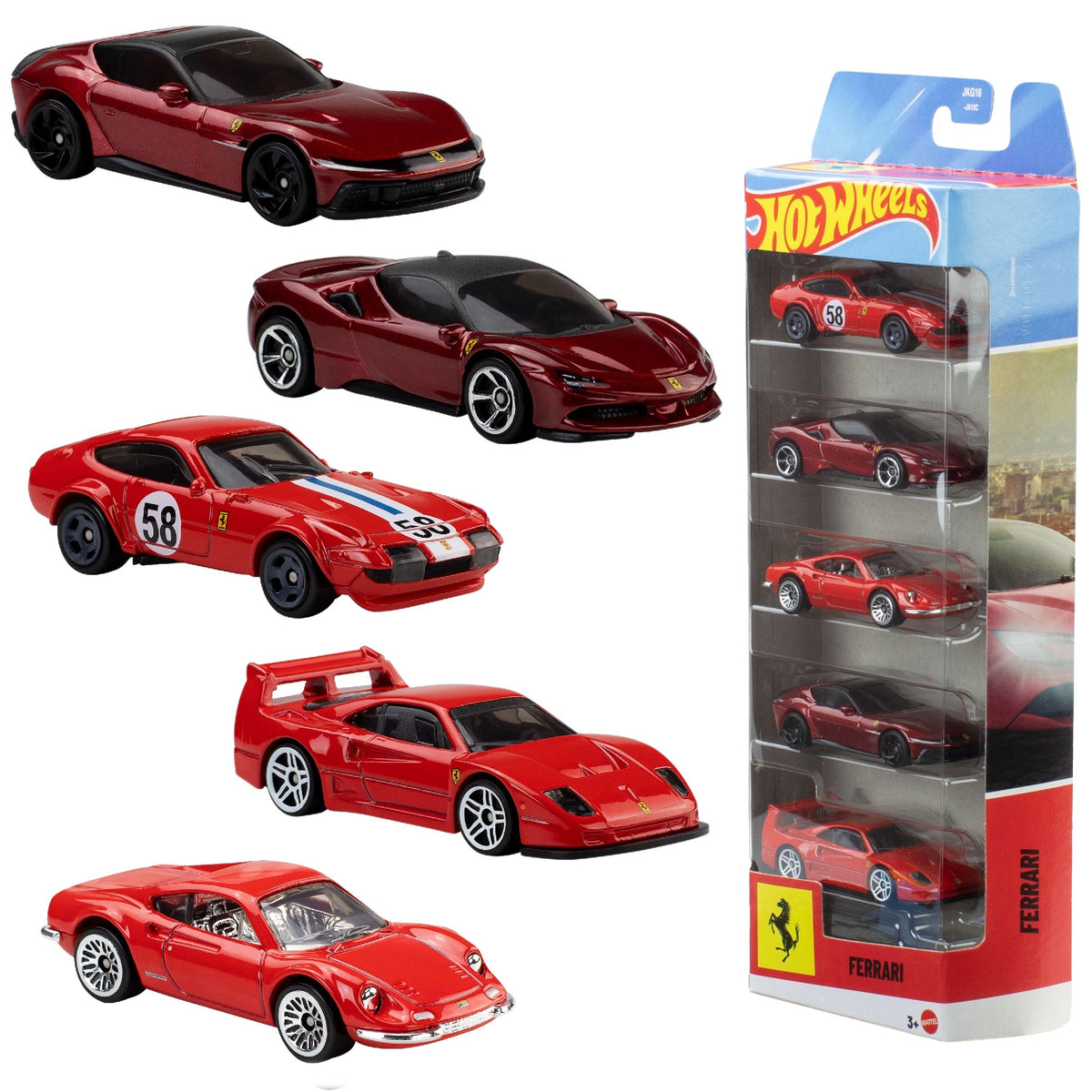 Hot Wheels Ferrari 5-Pack Die-Cast Cars, 1:64 Scale