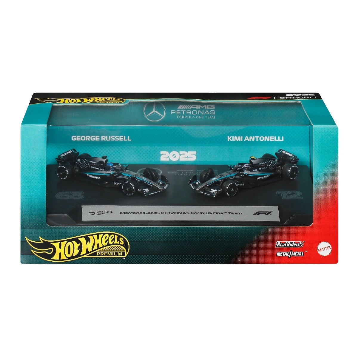 Hot Wheels Premium Formula 1 2-Pack: Mercedes-AMG PETRONAS Team (Russell & Antonelli) - CARS/GARAGE/TRAINS - Beattys of Loughrea