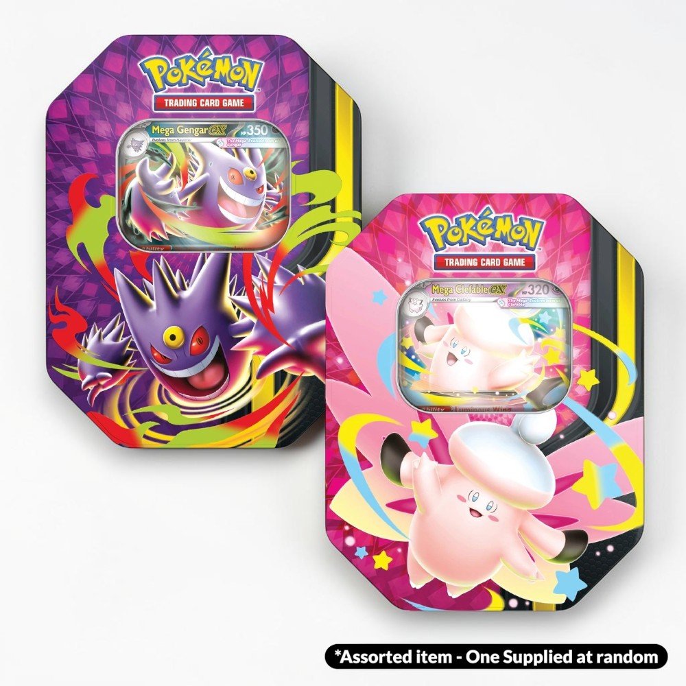 Pokémon TCG: Mega Moonlit Tin Assorted - One Supplied* - HALLOWEEN, PKT MONEY, JOKE - Beattys of Loughrea