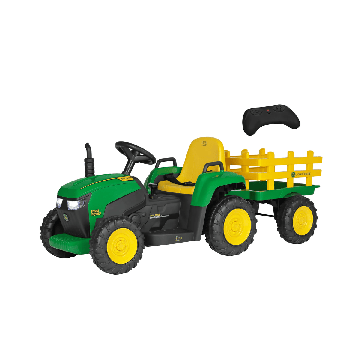 Peg Perego John Deere Farm Power 12V Electric Tractor With Trailer - BATTERY OPERATED RIDE ONS - Beattys of Loughrea