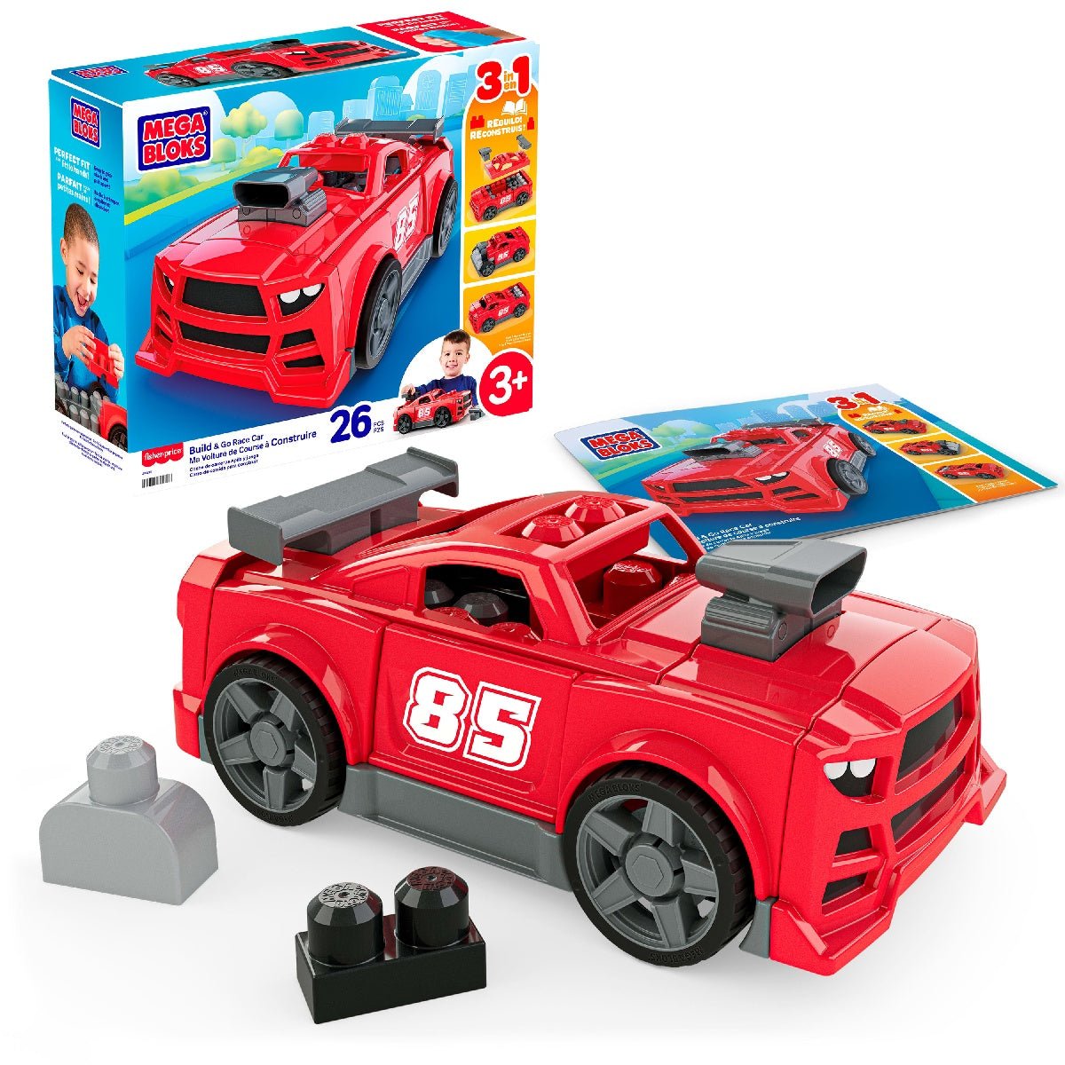 MEGA BLOKS Build & Go Race Car (26 Pieces) - CONSTRUCTION - LEGO/KNEX ETC - Beattys of Loughrea