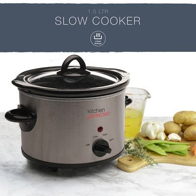 Kitchen Perfected 1.5L Round Slow Cooker - Stainless Steel - FOOD STEAMER RICE COOKER SLOW COOKER - Beattys of Loughrea