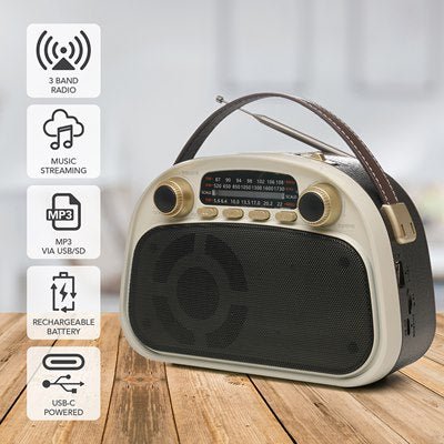 Lloytron Acapulco 3-Band Rechargeable Radio with Musicstream - Cream - PORTABLE CD/RADIO - Beattys of Loughrea
