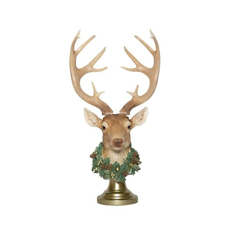 Deer Head on Stand Resin Ornament 56cm - XMAS CERAMIC WOOD RESIN GLASS ORNAMENTS - Beattys of Loughrea