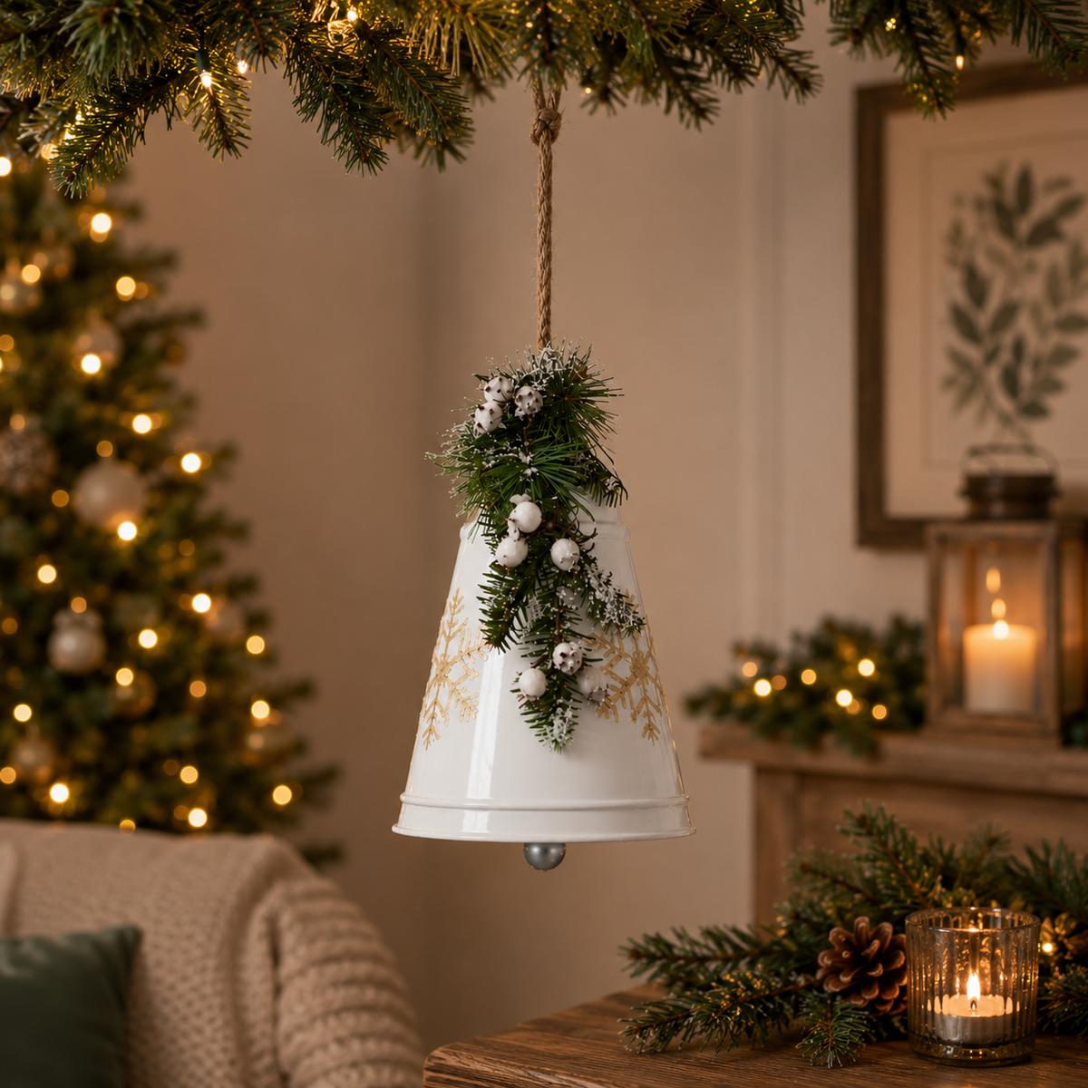 White Metal Hanging Christmas Bell Decoration 24cm