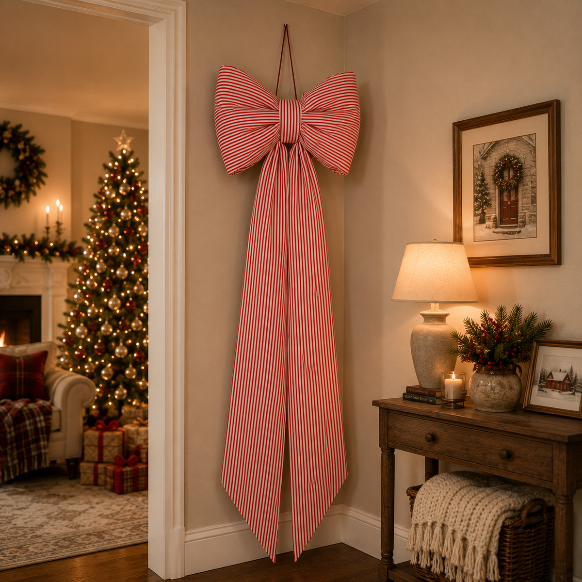 Luxury Giant Red & White Candy Stripe Christmas Bow 162cm
