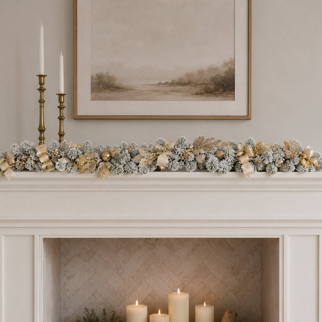 Luxury Champagne Bow Christmas Garland 183cm - XMAS GARLANDS - Beattys of Loughrea
