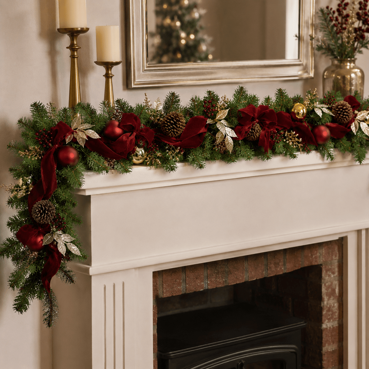 Luxury Burgundy Bow Christmas Garland 180cm - XMAS GARLANDS - Beattys of Loughrea