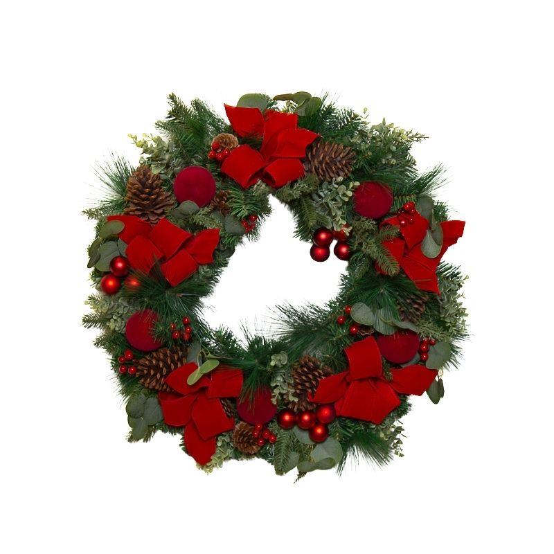 Luxury Red Bow Christmas Wreath 76cm - XMAS WREATHS - Beattys of Loughrea