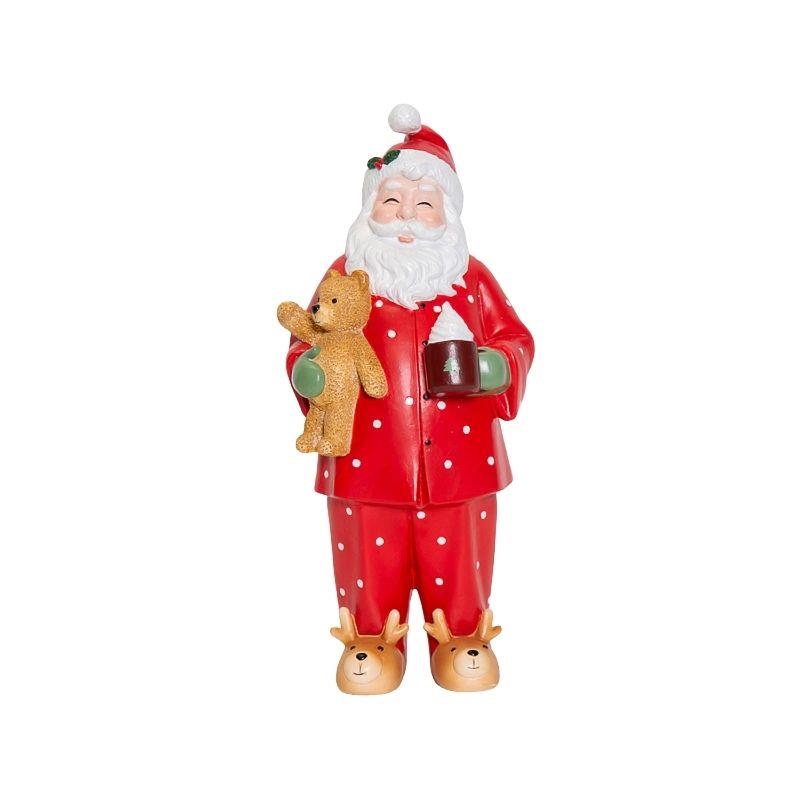 Décoration Père Noël avec ours en peluche et chocolat chaud 32 cm