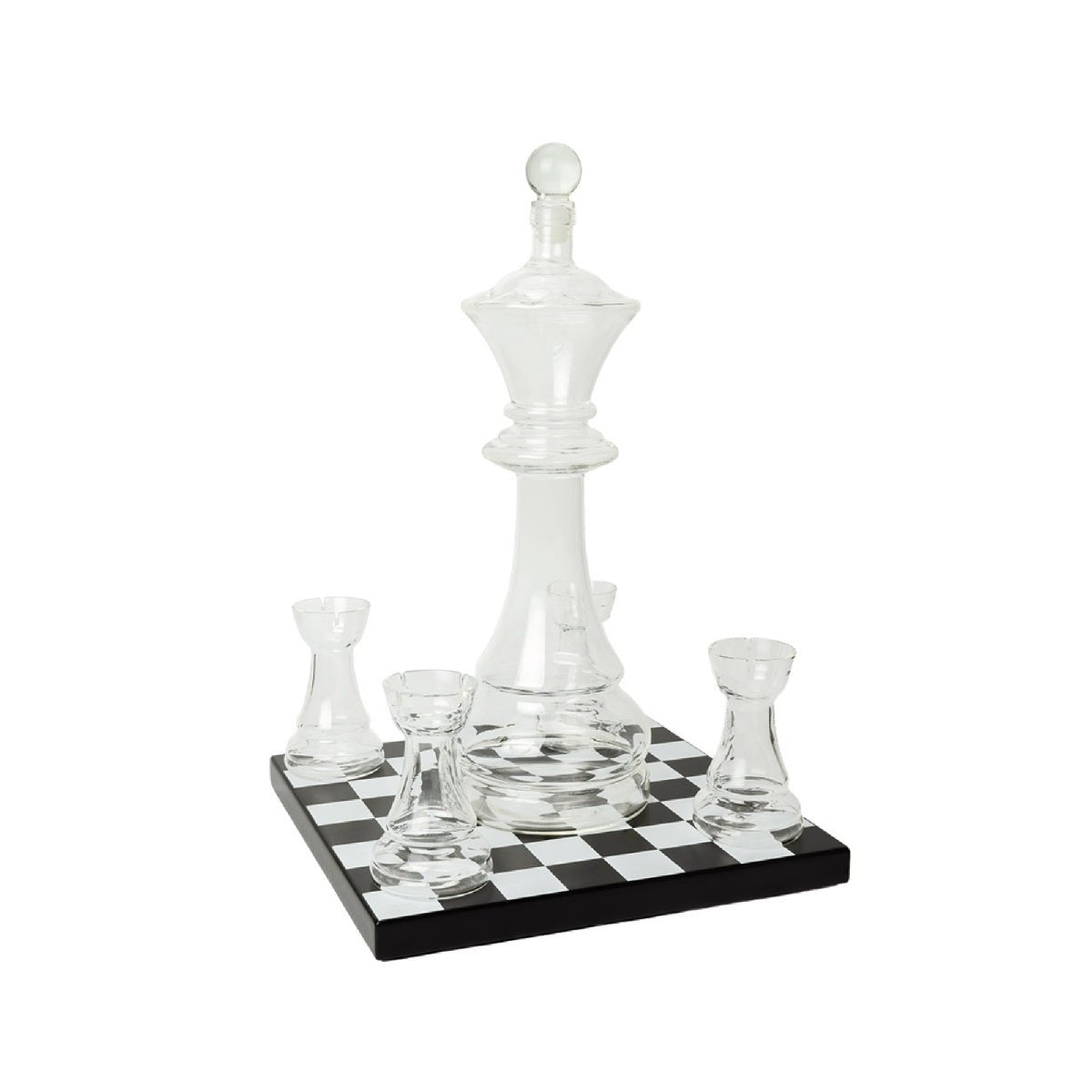 Luxury Chess Decanter Gift Set with Wooden Chessboard & 4 Rook Glasses - DRINKING GLASSES - Beattys of Loughrea