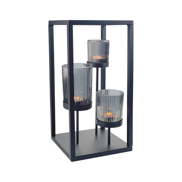 Smoke Grey 3 Tealight Holder 15x30cm - CANDLE HOLDERS / Lanterns - Beattys of Loughrea