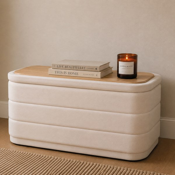 Storage Ottoman Ivory with Tray Top 76x38cm