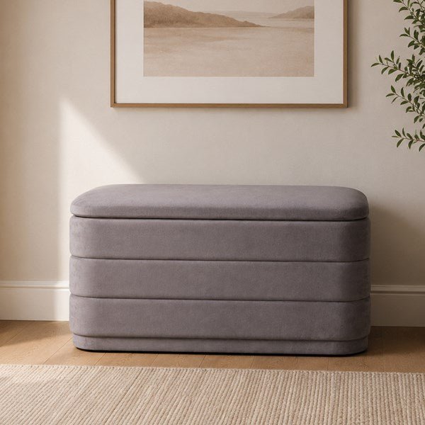 Storage Ottoman Grey with Tray Top 76x38cm - OCCASIONAL FURNITURE - Beattys of Loughrea