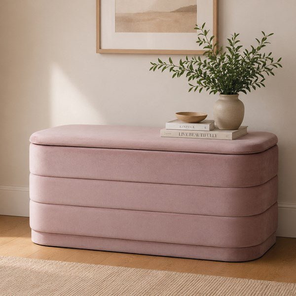 Storage Ottoman Pink with Tray Top 76x38cm - OCCASIONAL FURNITURE - Beattys of Loughrea