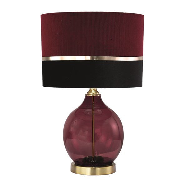 Red and Black Velvet Stripe Table Lamp 50cm - TABLE/BEDSIDE LAMPS - Beattys of Loughrea