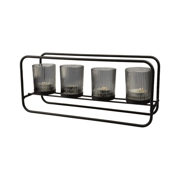 Smoke Grey 4 Tealight Holder 35x15cm