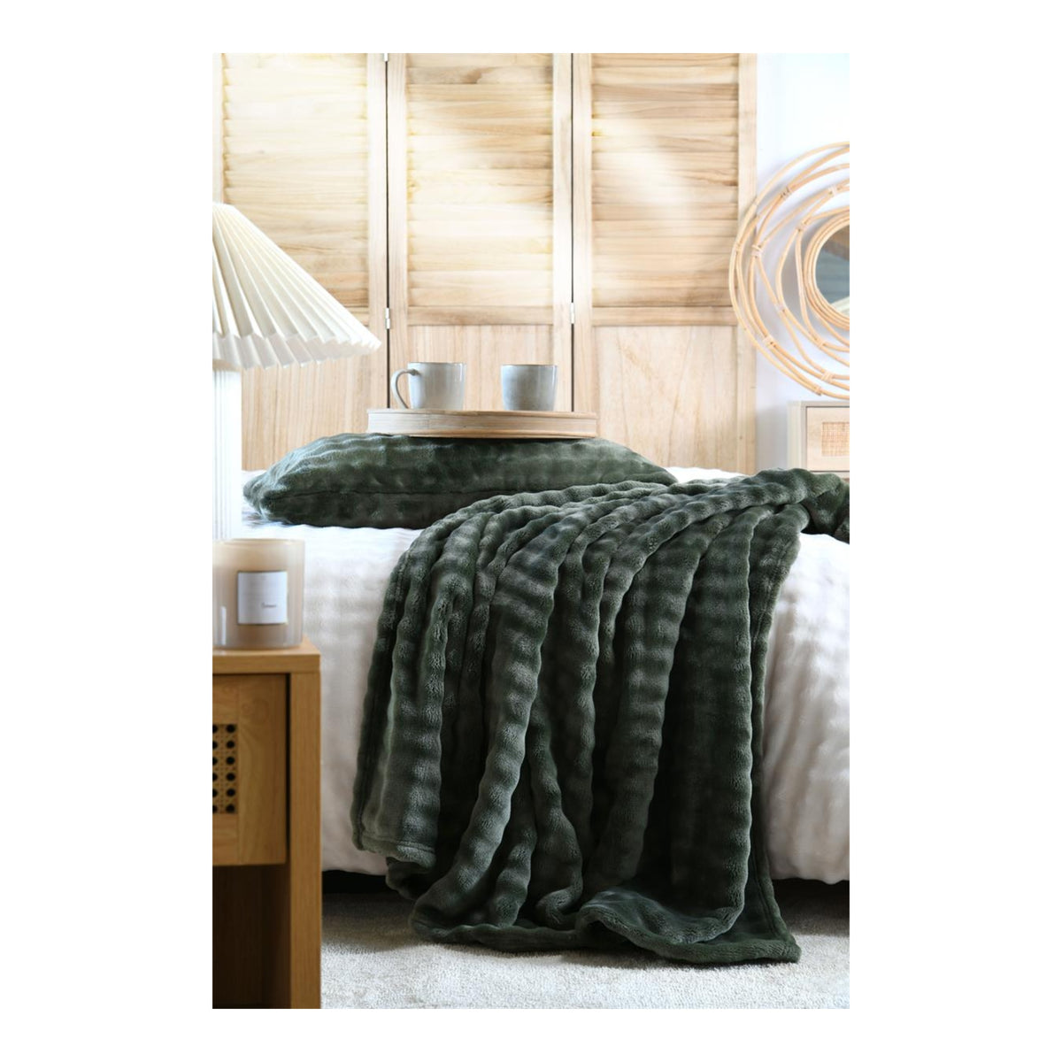 STOF Warmy Faux Fur Throw, Khaki, 180x220cm