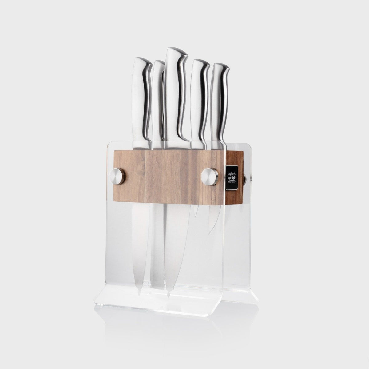 Taylor's Eye Witness Berkeley 5 Piece Stainless Steel Knife Block Set, Acacia Wood & Acrylic