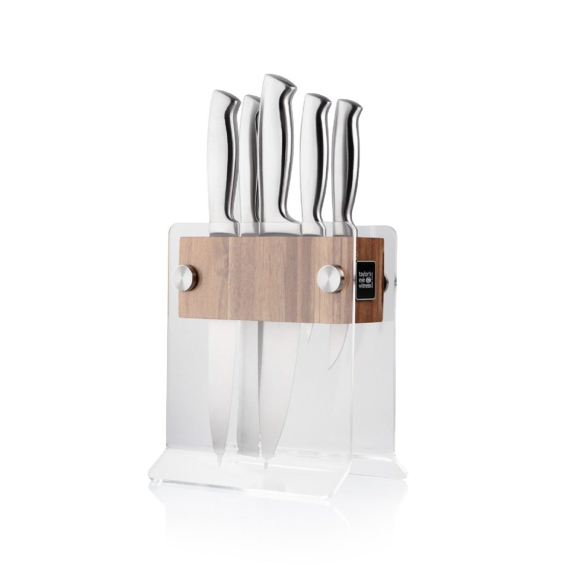 Taylor's Eye Witness Berkeley 5 Piece Stainless Steel Knife Block Set, Acacia Wood & Acrylic