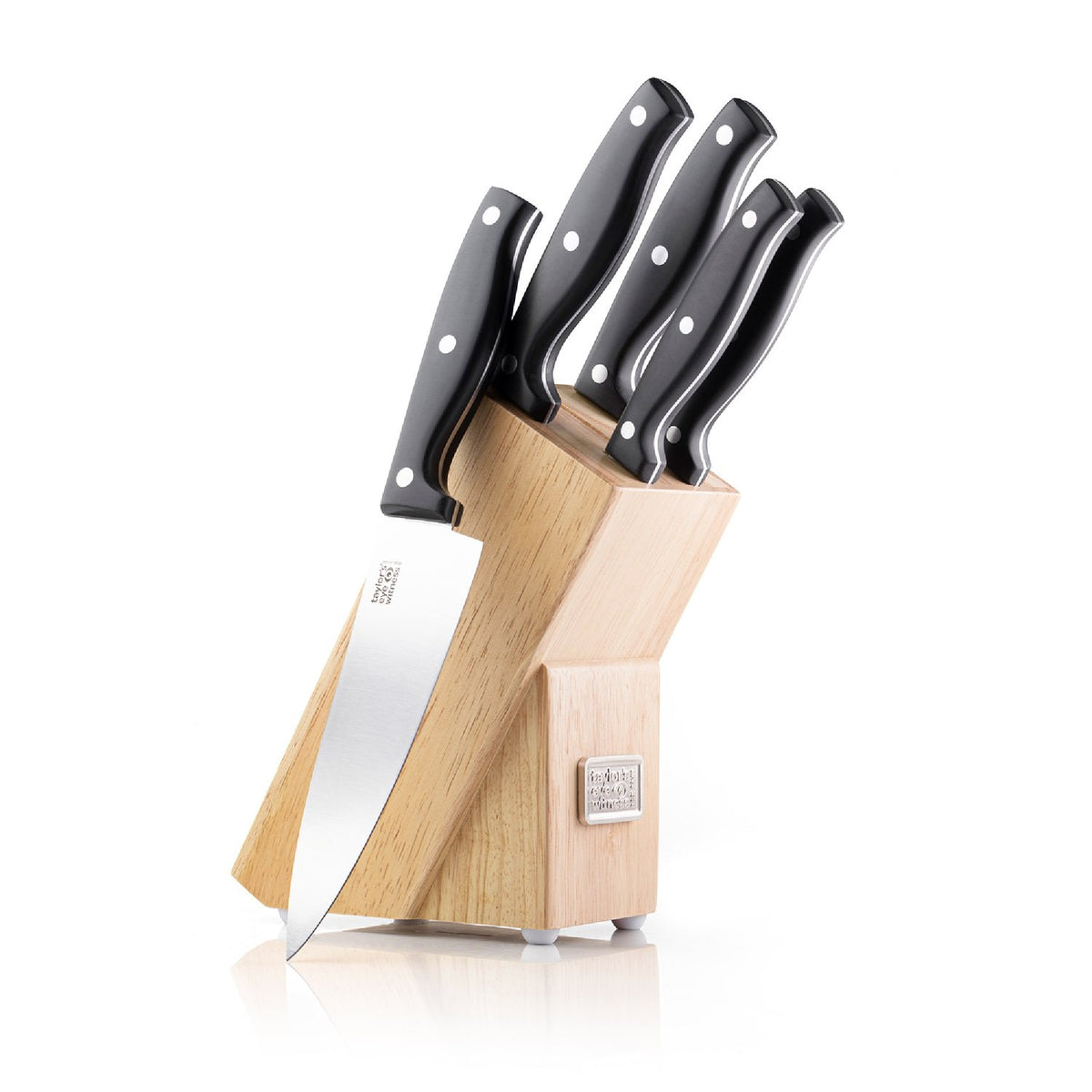 Taylor's Eye Witness Penrith 5 Piece Full Tang Triple Rivet Knife Block Set, Rubberwood
