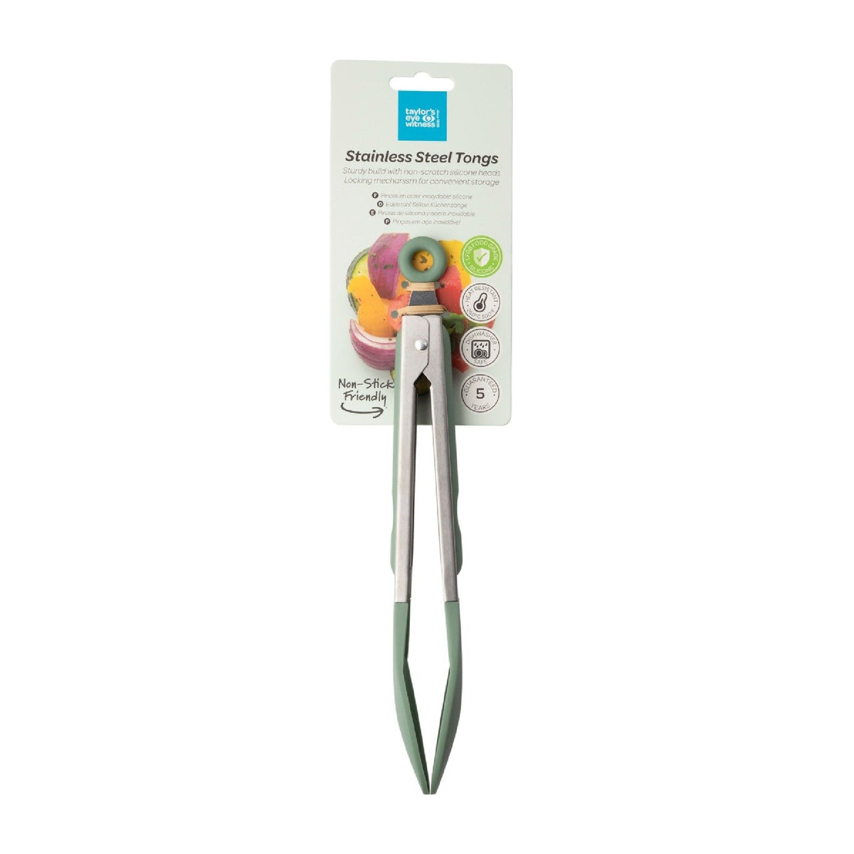 Taylor's Eye Witness Stainless Steel & Silicone Tongs, Sage, 23cm/9in