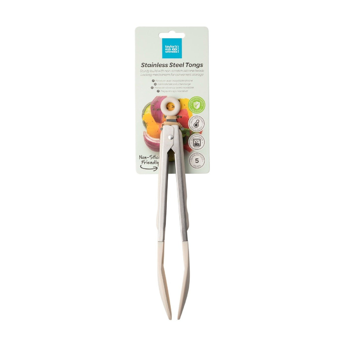 Taylor's Eye Witness Stainless Steel & Silicone Tongs, Oyster, 23cm/9in