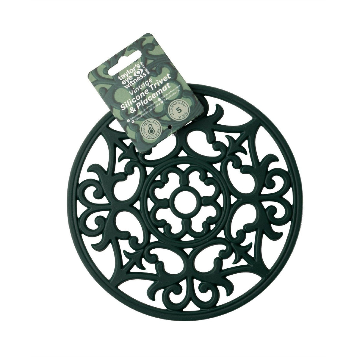 Taylor's Eye Witness Vintage Round Silicone Trivet & Placemat, British Racing Green, 19.5cm