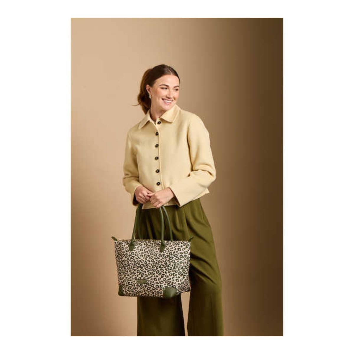 Alice Wheeler Olive Leopard - Shoreditch Large Tote Bag