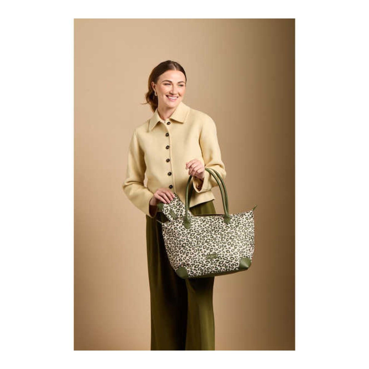 Alice Wheeler Olive Leopard - Shoreditch Large Tote Bag