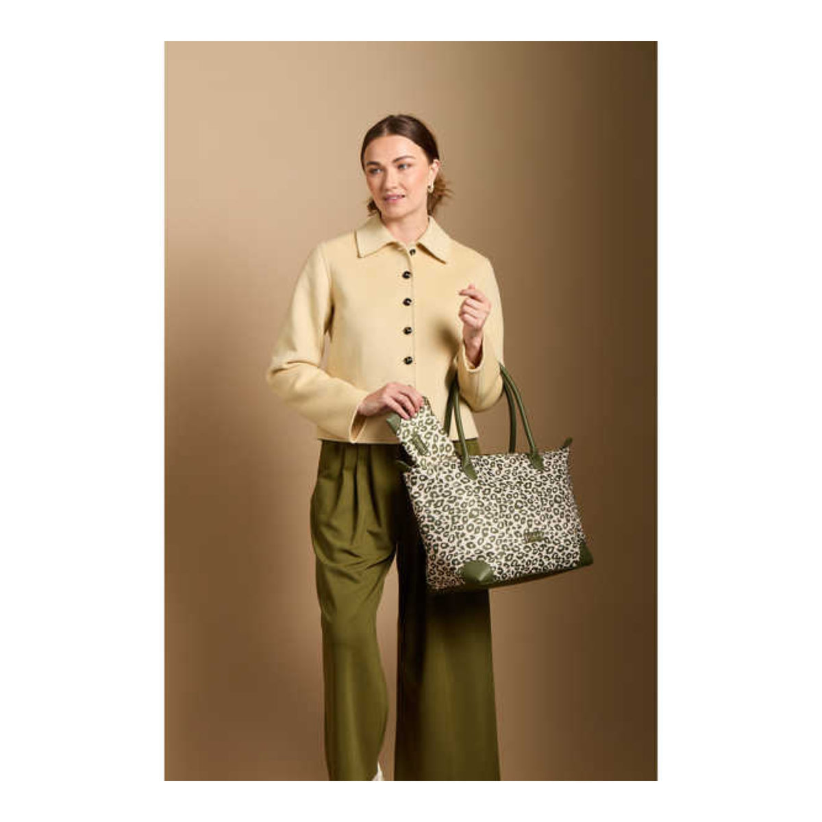 Alice Wheeler Olive Leopard - Shoreditch Large Tote Bag