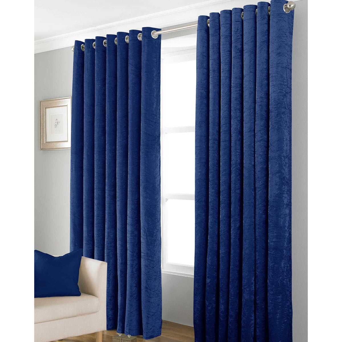 Bliss Crushed Velvet Blackout Eyelet Curtains 66" x 72" – Navy