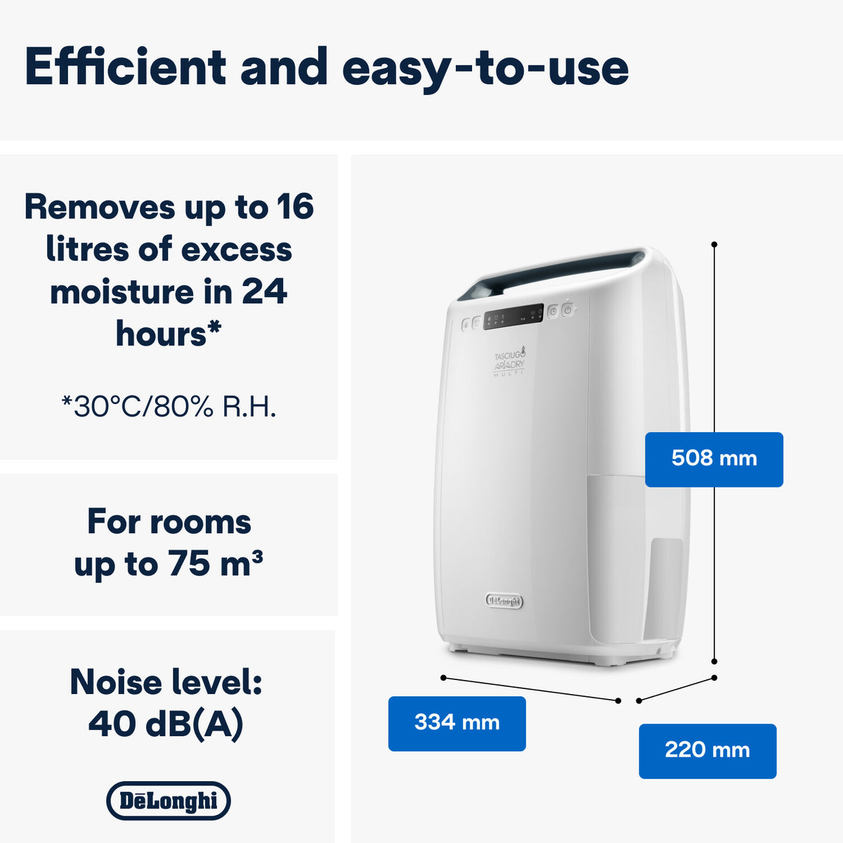 DeLonghi Tasciugo AriaDry Multi 16L Dehumidifier with Laundry Drying Function, DEXD216RF
