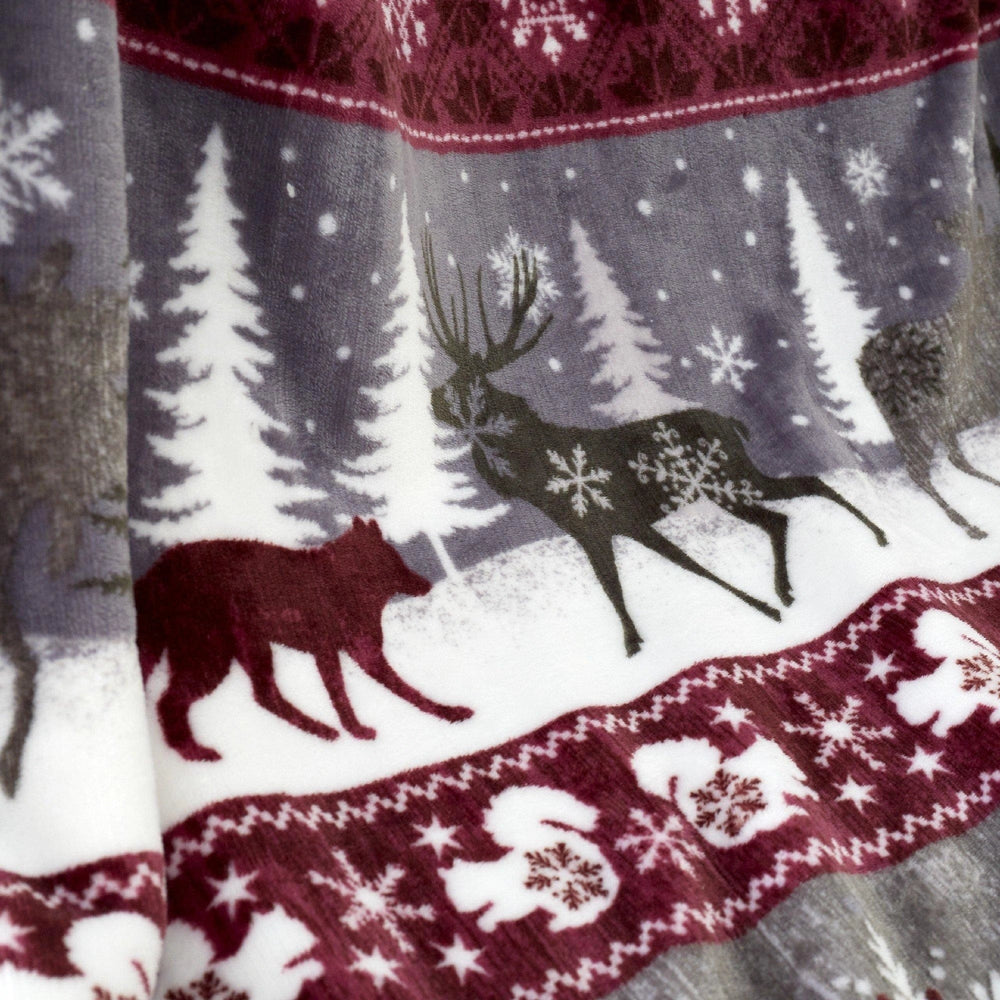 Warm Alaska Sherpa Fleece Throw, Burgundy - 200 x 200cm - THROWS/BLANKETS - Beattys of Loughrea