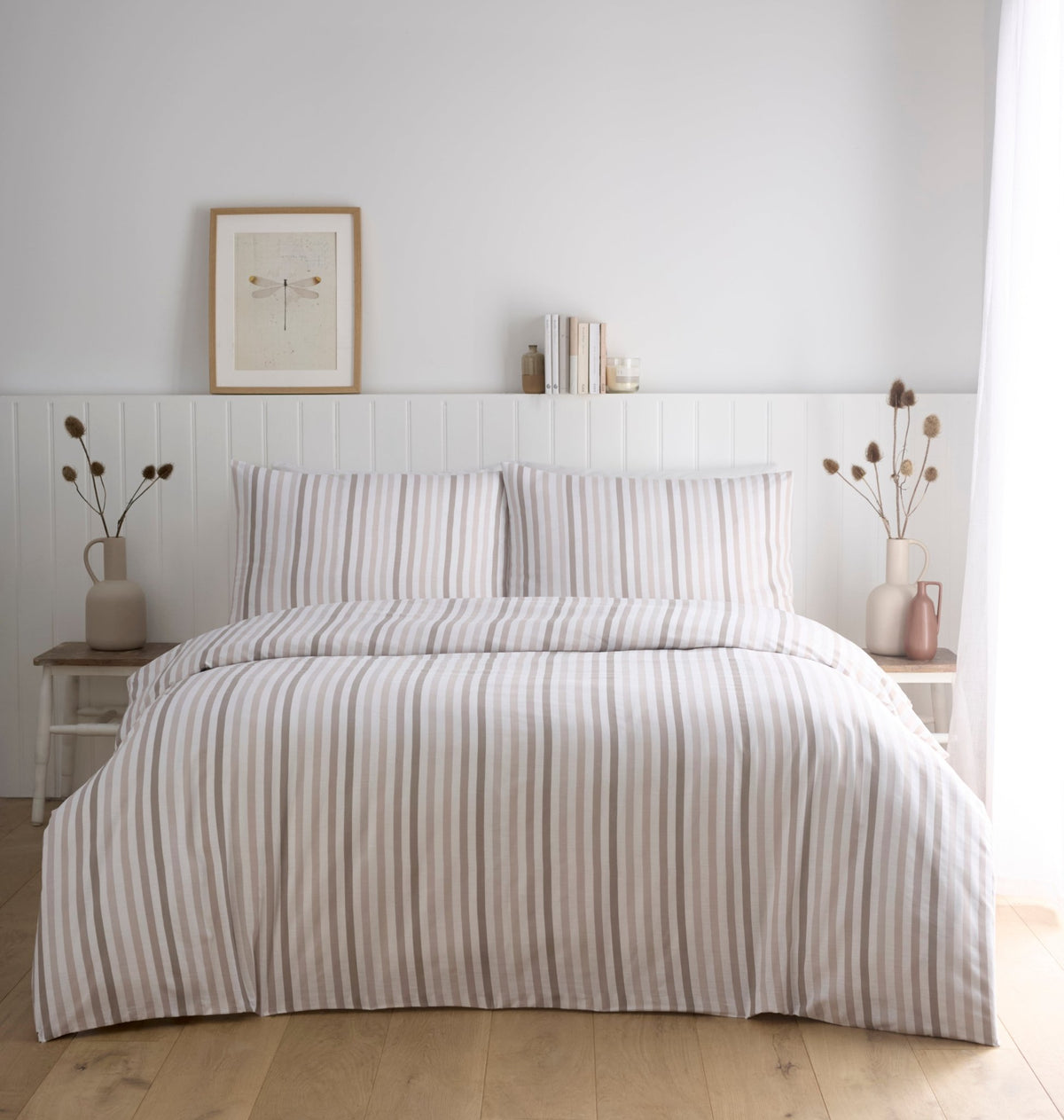 Ombre Pencil Stripe Duvet Cover Set, Natural, King - DUVET COVERS - Beattys of Loughrea