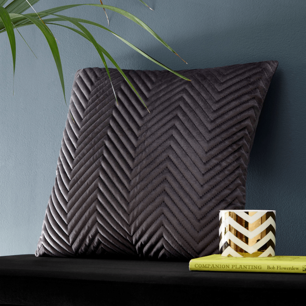 Pinsonic Quilted Filled Cushion - Charcoal Grey, 43 x 43cm - CUSHIONS/COVERS - Beattys of Loughrea