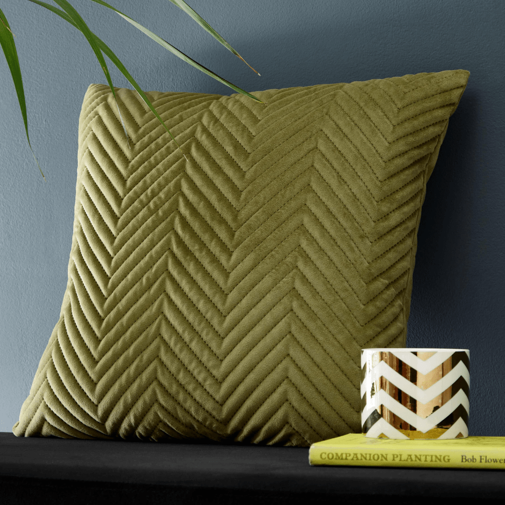 Pinsonic Quilted Filled Cushion - Olive, 56 x 56cm - CUSHIONS/COVERS - Beattys of Loughrea