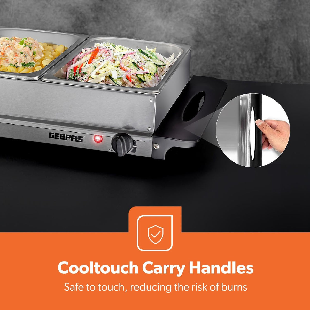 Geepas Stainless Steel Buffet Server 3 x 2.5L - PLATE/FOOD WARMER - Beattys of Loughrea