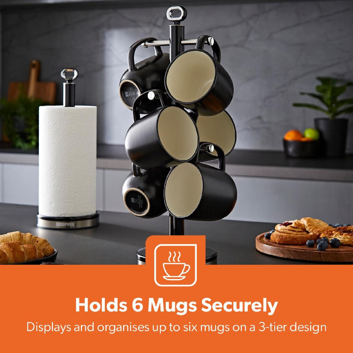 RETROVIVE MUG TREE & TOWEL POLE BLACK WI